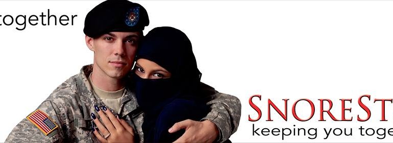 Snore Stop Billboard: Features American Soldier Embracing Muslim Woman. Now React.